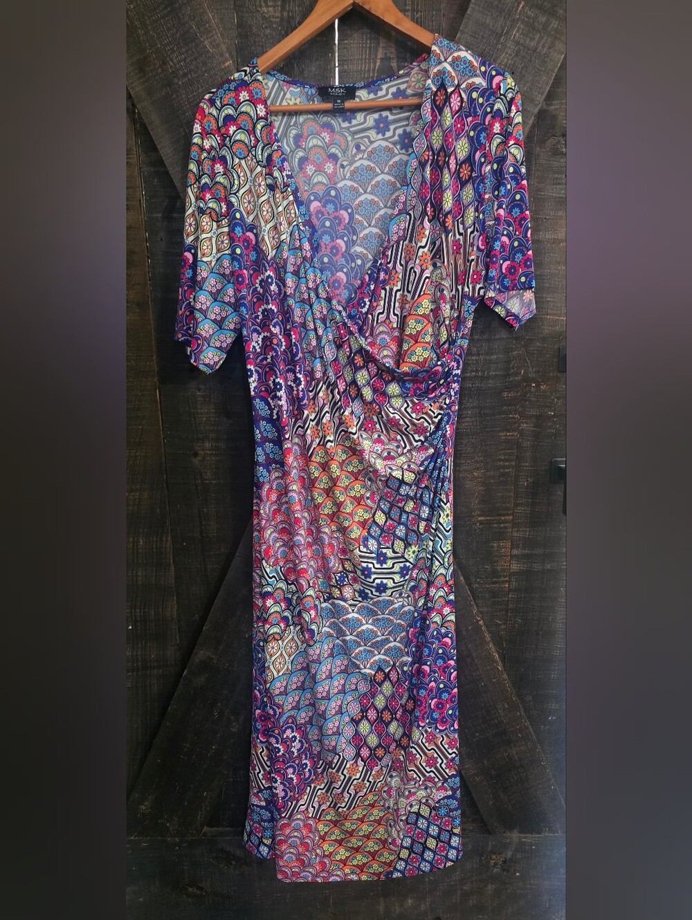 MSK Women Multicolor Floral Paisley Maxi in Blue and Pink Sz 1X